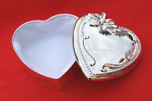 Lot of 6 Large Silver Plated Heart Jewelry Gift Box Container New Old Stock