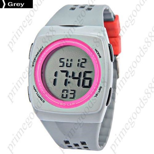 Sport Square Digital LCD Wrist Wristwatch Silica Gel Band Sports Unisex Grey