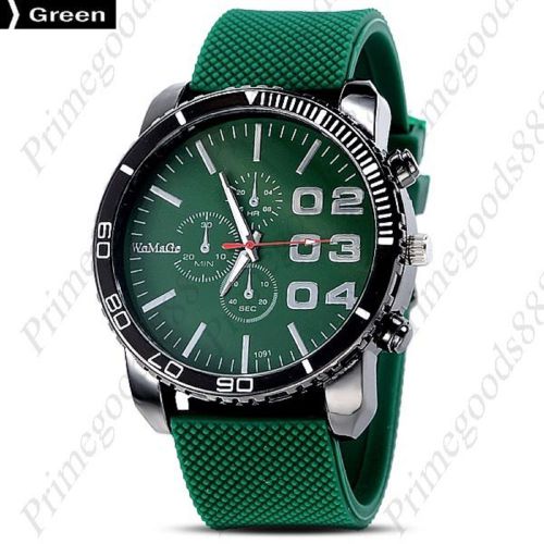 Big Numbers Rubber Band Quartz Analog Men&#039;s Wristwatch Free Shipping Green