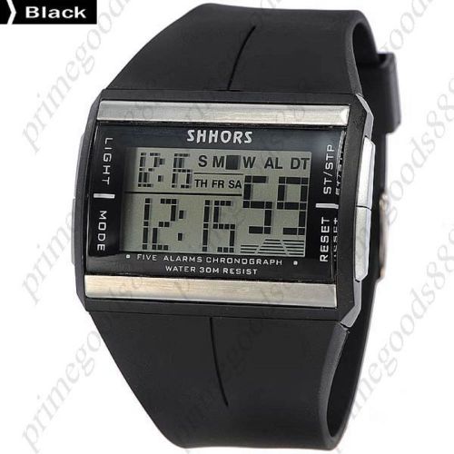 Unisex sport square digital lcd wrist wristwatch silica gel band sports black for sale