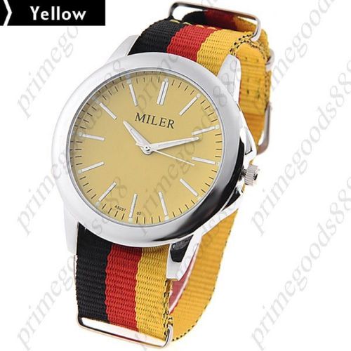 Stylish Round Case Quartz Unisex Wrist Watch Canvas Chain Band in Yellow
