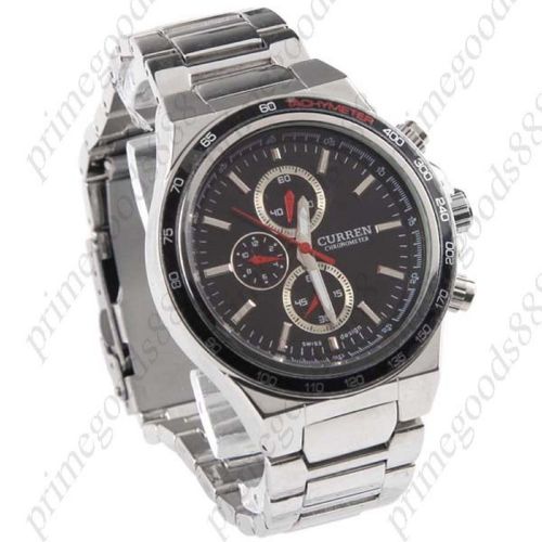 Stainless Steel Quartz Watch with Chain Style Band  Free Shipping Black Face