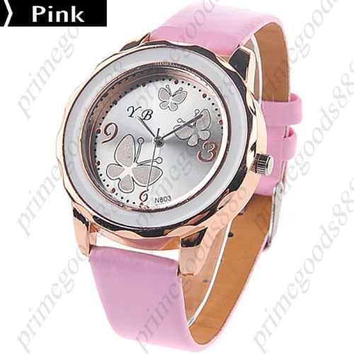 Butterfly Butterfly&#039;s PU Leather Round Quartz Wrist Wristwatch Women&#039;s Pink