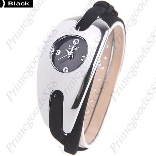 Long Alloy PU Leather Free Shipping Wrist Quartz Wristwatch Women&#039;s Black