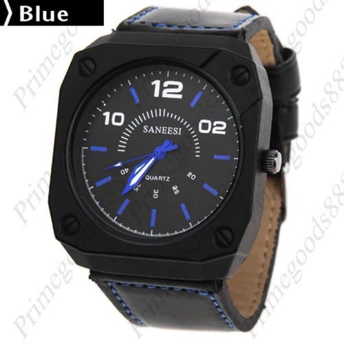 PU Leather Square Case Quartz Wrist Men&#039;s Free Shipping Wristwatch Blue