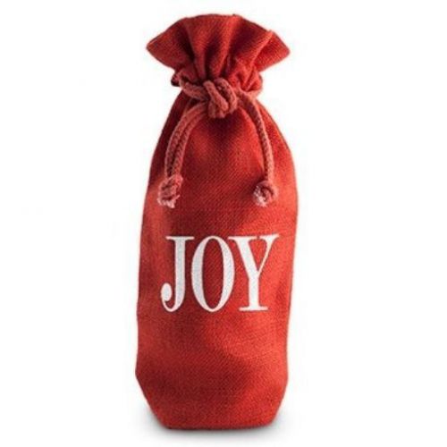 NEW Joy Drawstring Jute Bottle Bag Red Mesh White Lrge Font Writing Design