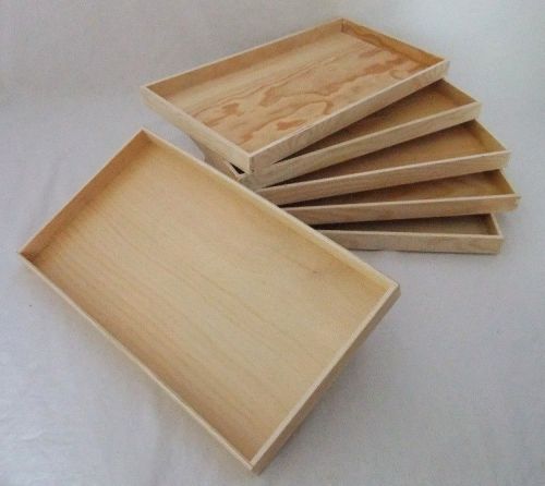 LOT OF 6 LARGE NATURAL WOOD JEWELRY TRAYS NEW