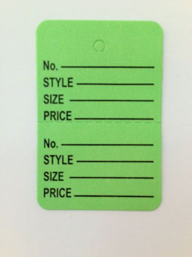 1000 Small 1 1/4 x 1 7/8 Green Merchandise Coupon Tags W/Perf &amp; Black Imprint