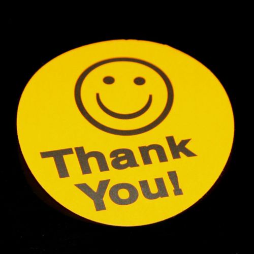 100 VOLS ORANGE Smiley Thank You Stickers large 1.5 inch Round All FREE shipping