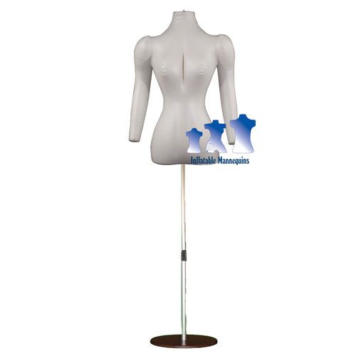 Inflatable female torso with arms, ivory and aluminum adjustable stand, brown for sale