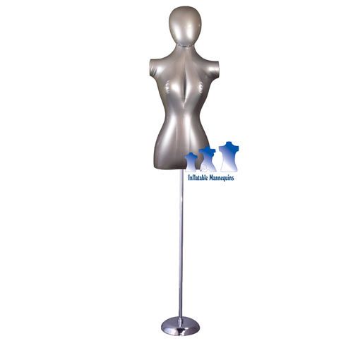Inflatable Female Torso with Head, Silver and MS1 Stand