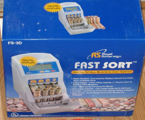 Royal Sovereign Fast Sort Coin Sorter FS-3D w/Tubes-GREAT Condition + COIN WRAPS