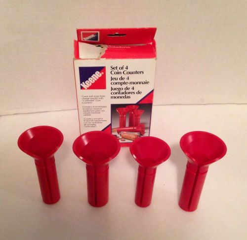 Set of 4 Coin Counting Tubes Keene Thick Plastic Quarter, Dime, Nickel, Penny