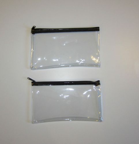 2 CLEAR VINYL ZIPPER WALLETS BANK BAG MONEY JEWELRY POUCH COIN CURRENCY COUPONS