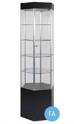 Black hexagonal tower display case with light - metal framed for sale