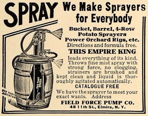 1912 ad field force pump co. potato sprayer barrel - original advertising gm1 for sale
