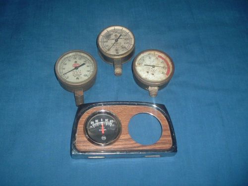 VINTAGE &#034;AIR CO&#034; AIR REDUCTION GAUGE--NEW YORK-BRASS + 3 MORE GAUGES FOR PARTS