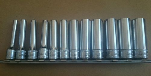 Snap-on tools 12 piece chrome deep socket set  1/4&#034; drive 4mm -14mm metric for sale