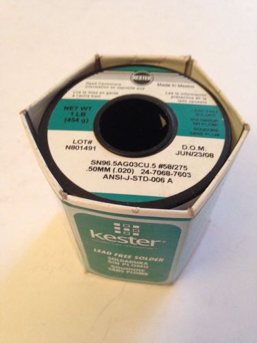 KESTER Lead Free No-Clean 275 Solder wire , .020&#034; dia., core size 58, Sn96.5Ag3.
