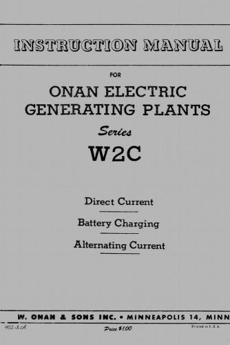 Onan Electric Generating Plant Instruction Manual