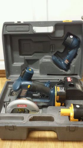 7 Pc Ryobi One+ 18V Cordless Tool Kit Drill Trim Saw Light 2 Batt Case
