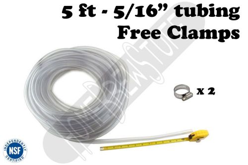 Beverage Tubing 5/16&#034; 5&#039; Free Clamps, Kegerator Draft Beer, Homebrew Home Brew