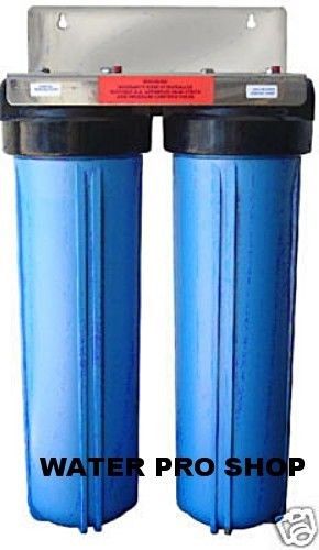 Dual big blue housing water with carbon &amp; sediment filters  4.5&#034; x 20&#034; 1&#034;npt for sale