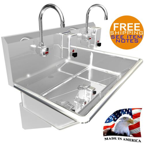 Hand sink 2 users multistation 36&#034; electr. faucet 2 soap dispensers made in usa for sale