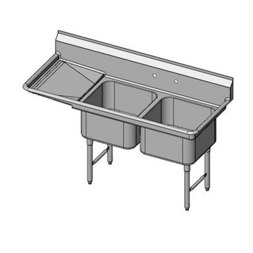 RESTAURANT STAINLESS STEEL Sink Two Compartment Left Drainboard PSS18-1620-2L