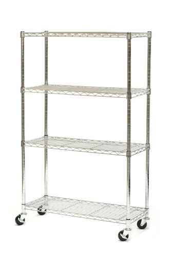 4-Shelf Adjustable Shelves Steel Metal Wire Storage Rack Shelving Unit &amp; Casters