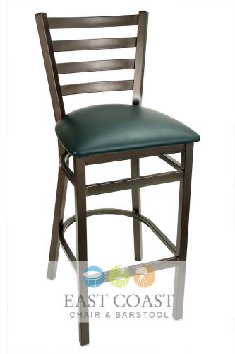 New gladiator rust powder coat ladder back metal bar stool with green vinyl seat for sale