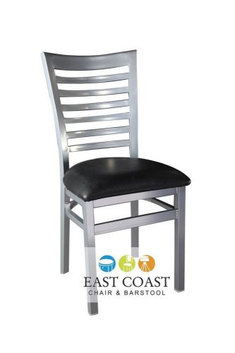 New gladiator silver full ladder back metal restaurant chair w/ black vinyl seat for sale