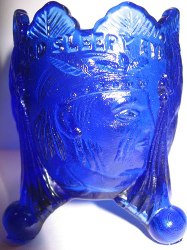Cobalt Blue glass Indian head arrowhead tabletop toothpick holder Old Sleepy Eye
