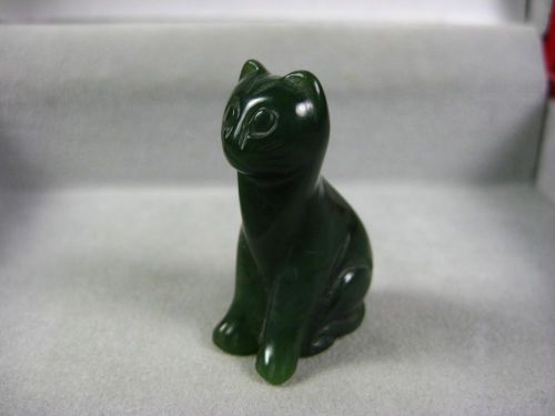 Antique Hand Carved Chinese Miniature Sculpture Green Jade Cat Figure