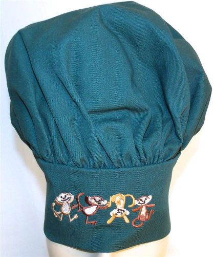 Happy Dancing Monkeys Chef Hat Dark Green Adult Adjustable Kitchen Monogram NWT