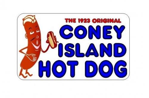 Coney Island Hot Dogs 7&#039;&#039;x12&#039;&#039; Decal for Hot Dog Cart or Take Out Menu