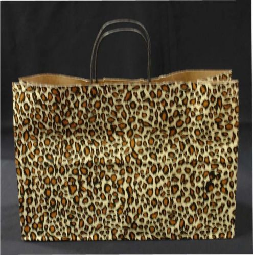 250 leopard skin print vogue kraft paper soft twist handle retail shopping bags for sale