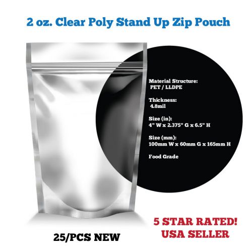 2oz clear poly stand-up pouches for sale