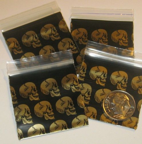 1000 Baggies, Golden Skulls, 1.5 x 1.5&#034;  Apple brand mini ziplock bags 1515