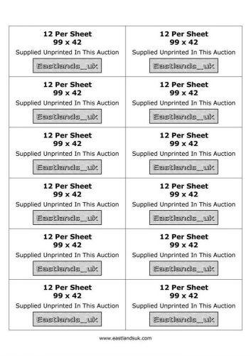 12up Labels 99 x 42mm  80 - 100 Sheets  Self Adhesive Plain Laser Address Parcel