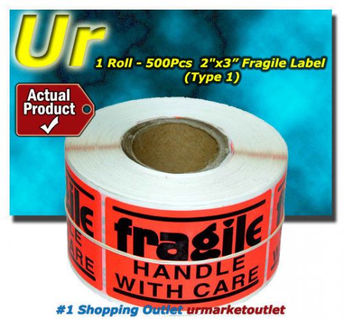 1Rool 500 pcs 2&#034;x3&#034; Red Fragile Handle with Care Mail Sticker Label Ship Packing