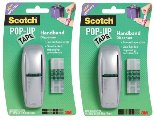 2 Scotch Pop-Up Tape SILVER Handband Dispensers w/6 Refill Pads - 450 strips