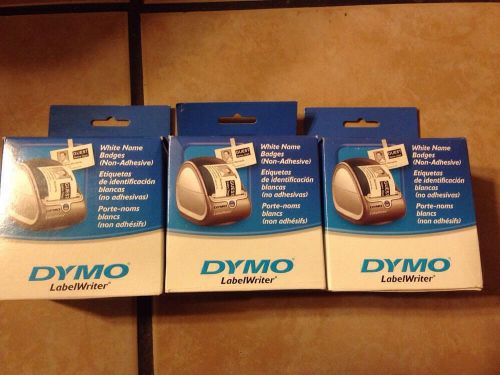 Lot Of (3) DYMO 30856 WHITE (NON-ADHESIVE) NAME BADGES 250 BADGES 62mm*106mm
