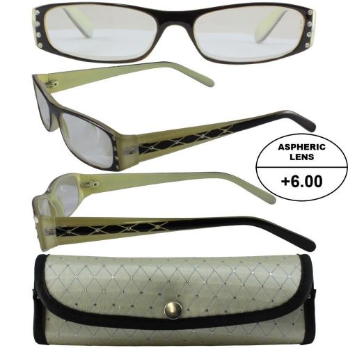 Women&#039;s High-Powered Reading Glasses: Beige and Black Frame and Matching Case +6