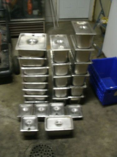 Vollrath 25 piece steam pan lot with lids - nsf listed 22 gauge stainless steel for sale