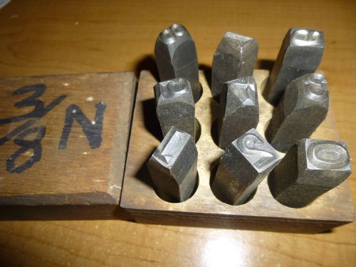 Vintage Y B 9 Piece 3/8&#039;&#039; 0-9 Steel Punch Stamp Die Set Metal NUMBERS w/Wood Box