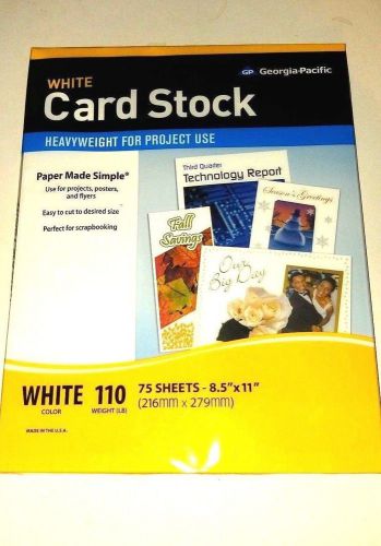 2 - GEORGIA PACIFIC WHITE CARD STOCK HEAVYWEIGHT 110 LB 75 SHEETS ea 8.5” X 11”