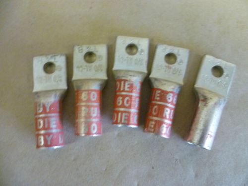 Thomas &amp; betts # 60142 compression connectors 5pcs , 3/0 awg ruby 3/8&#034; bolt for sale