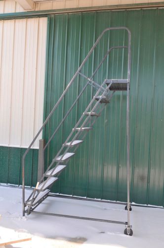 9 Step, 1&#034; Steel, Locking, Rolling Safety Ladder with Platform for Warehouse