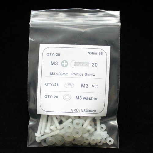 Nylon phillips screws m3x20mm qty 28pcs m3 nuts m3 washer qty 56pcs ns30620 for sale